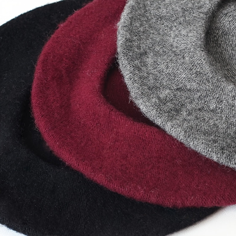 3pcs Women's Beret Hats - Soft Winter Warm Pure Brimless Caps, Non-Stretch Tight-Fit Suitable for Daily & Special Occasions, Hand Washable Cold Weather Hats in Beige/Black/Burgundy/Navy/Gray/Pink - Breathable Winter Hat Colle