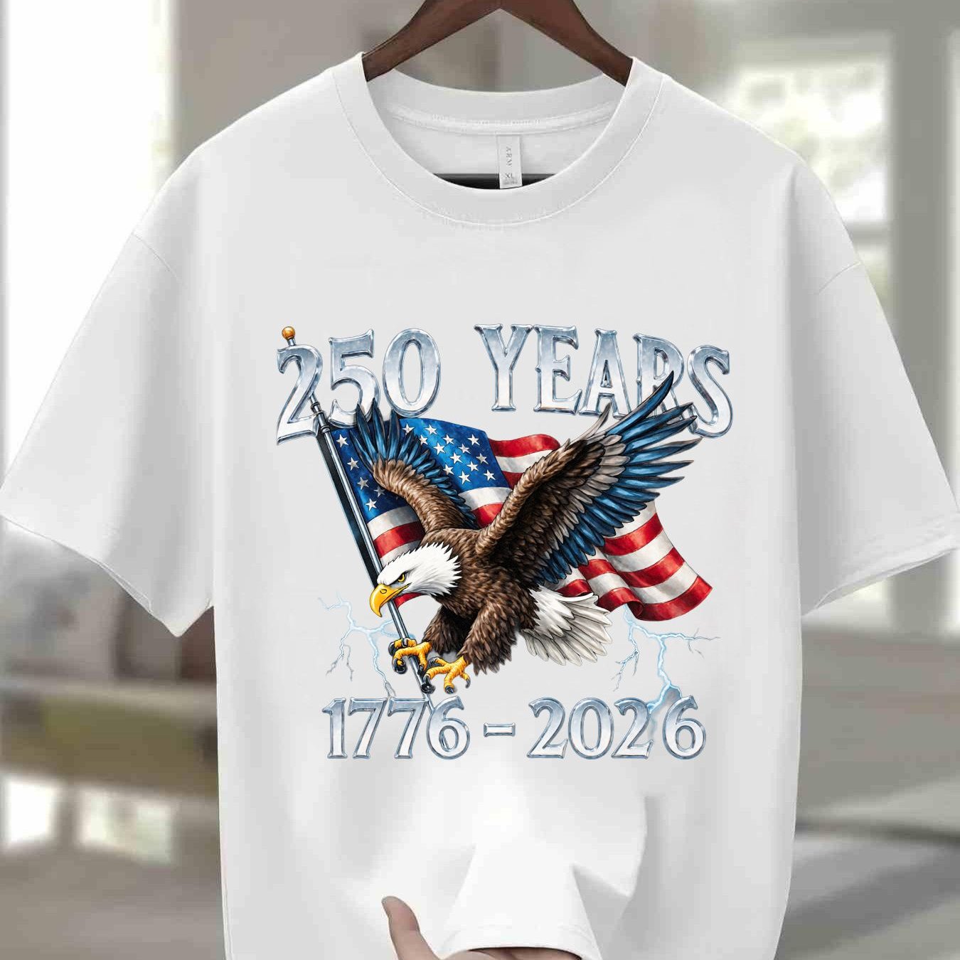 Navy Blue 100% Men's Round Neck T-Shirt with Eagle Pattern| 250 Years 1776- 2026 United States Flag Design, Ideal for Thanksgiving, Christmas, Summer, and Casual Attire, Men's Casual Comfortable T-Shirt