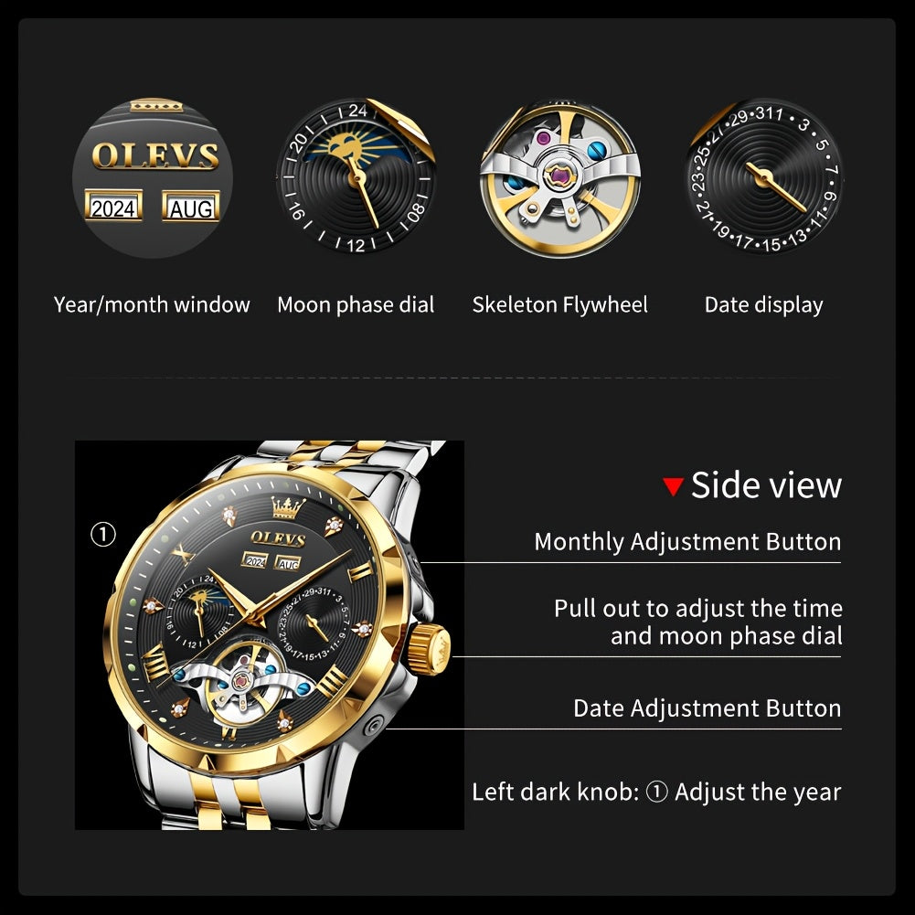 OLEVS Self Winding Stainless Steel Chronograph Watch Date Luminous Hands