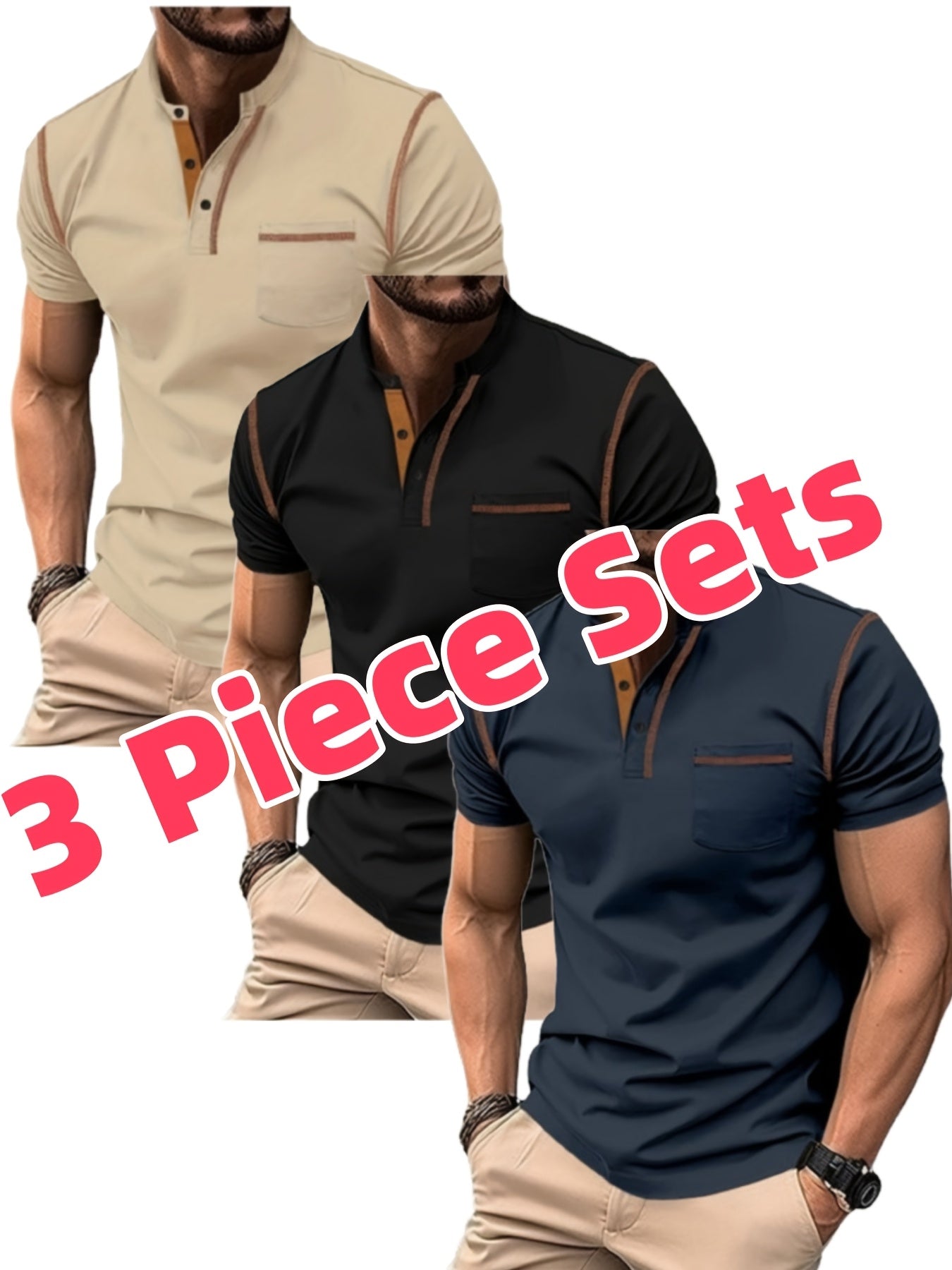 Men's Casual Outdoor Polo Shirts Set Of Three Short Sleeves
