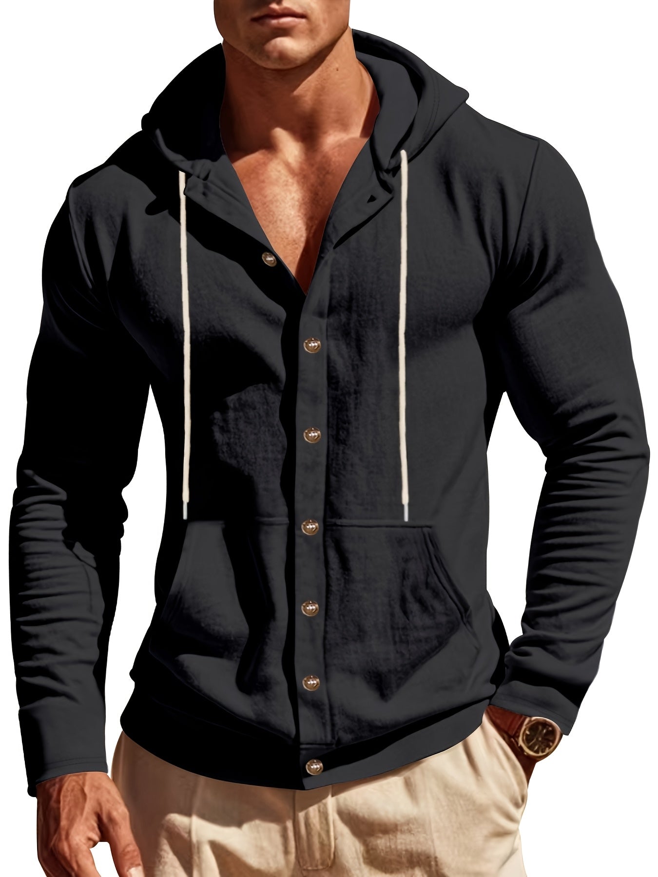 Mens Linen Hooded Shirt Casual Outdoor Everyday Wear