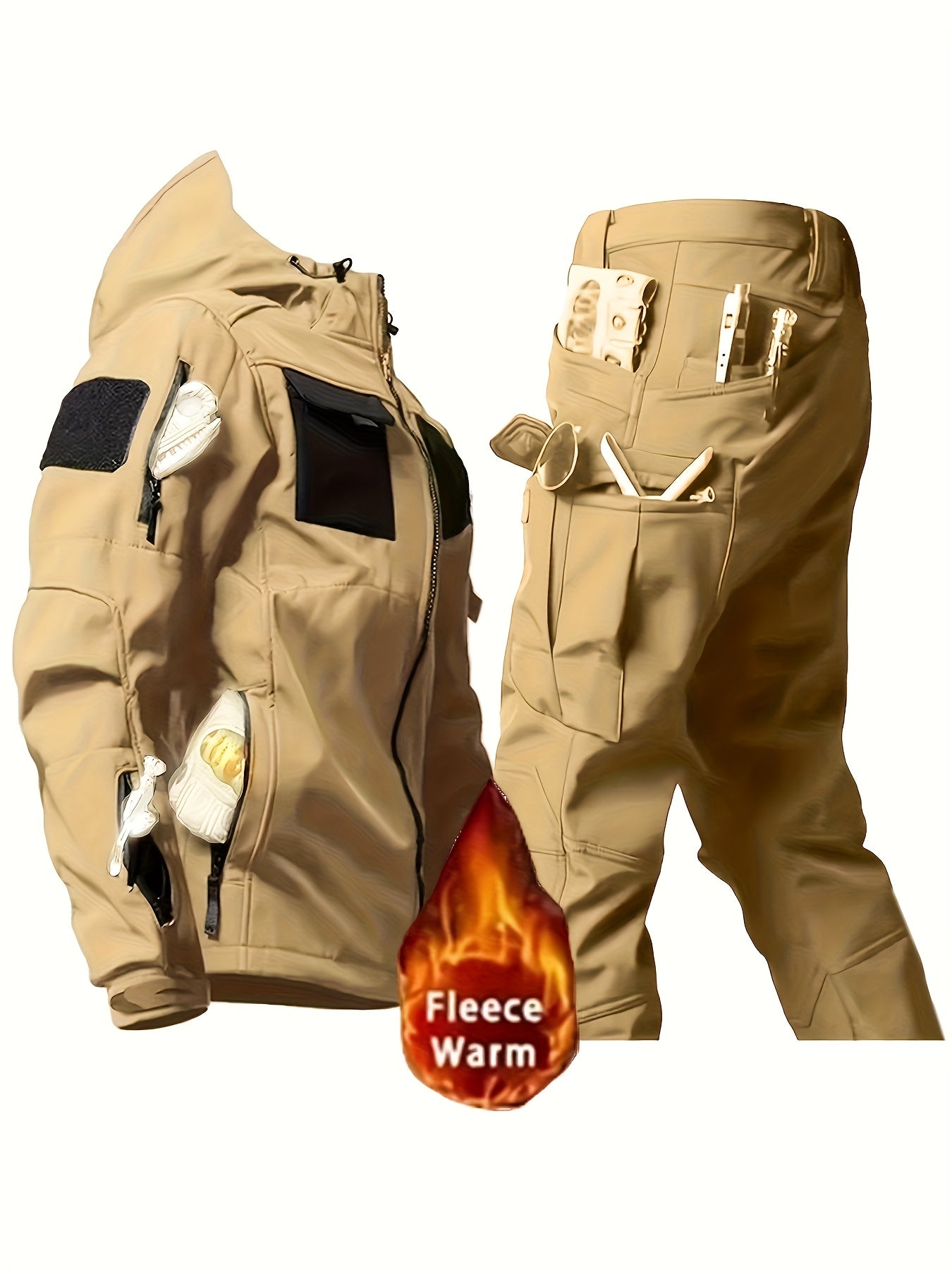 Mens Windproof Lined Hooded Jacket And Pants Set Outdoors