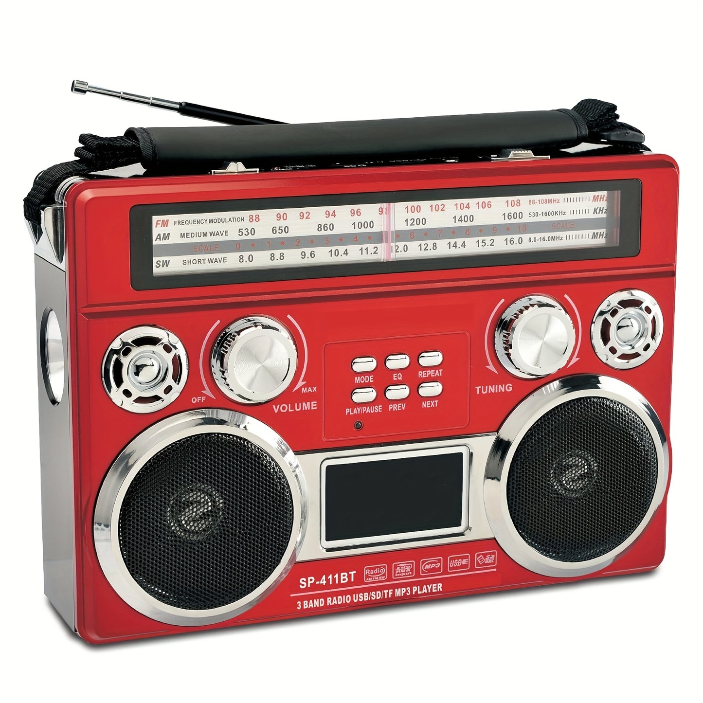 Portable 3 Band Radio With Wireless, Solar Panel, And LED Flashlight, Retro Wireless Speaker, AM/FM/SW Receiver With MP3 Playback, Telescopic Antenna, High Sensitivity, With Leather Handle, AUX/TF/SD, Ideal For Camping
