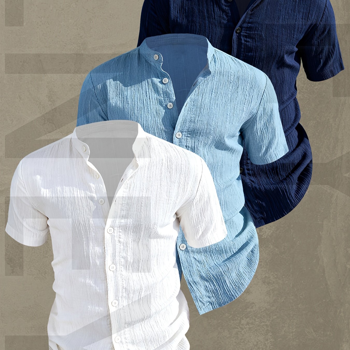 Lightweight Men Short Sleeve Shirt Stand Collar Casual Summer Wear