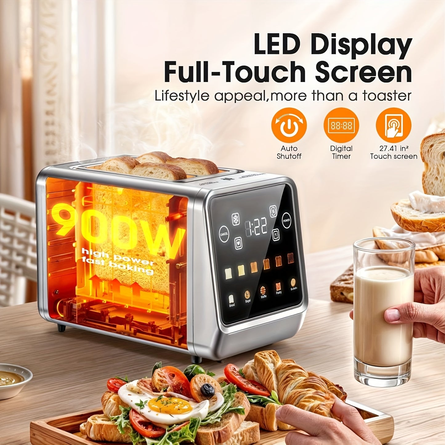 2 Slice Touch Screen Toaster Stainless Steel With Memory