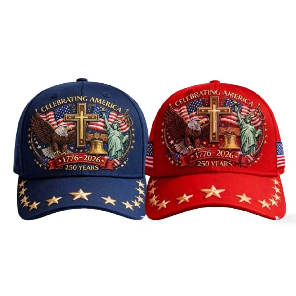 2-Pack US 250th Anniversary Caps - Eagle and Liberty and Cross Design, Adjustable Patriotic Baseball Caps, Unisex, Printed Caps, Independence Day Caps, Holiday Accessories, Ideal Gift for History Lovers, Suitable for All Seas