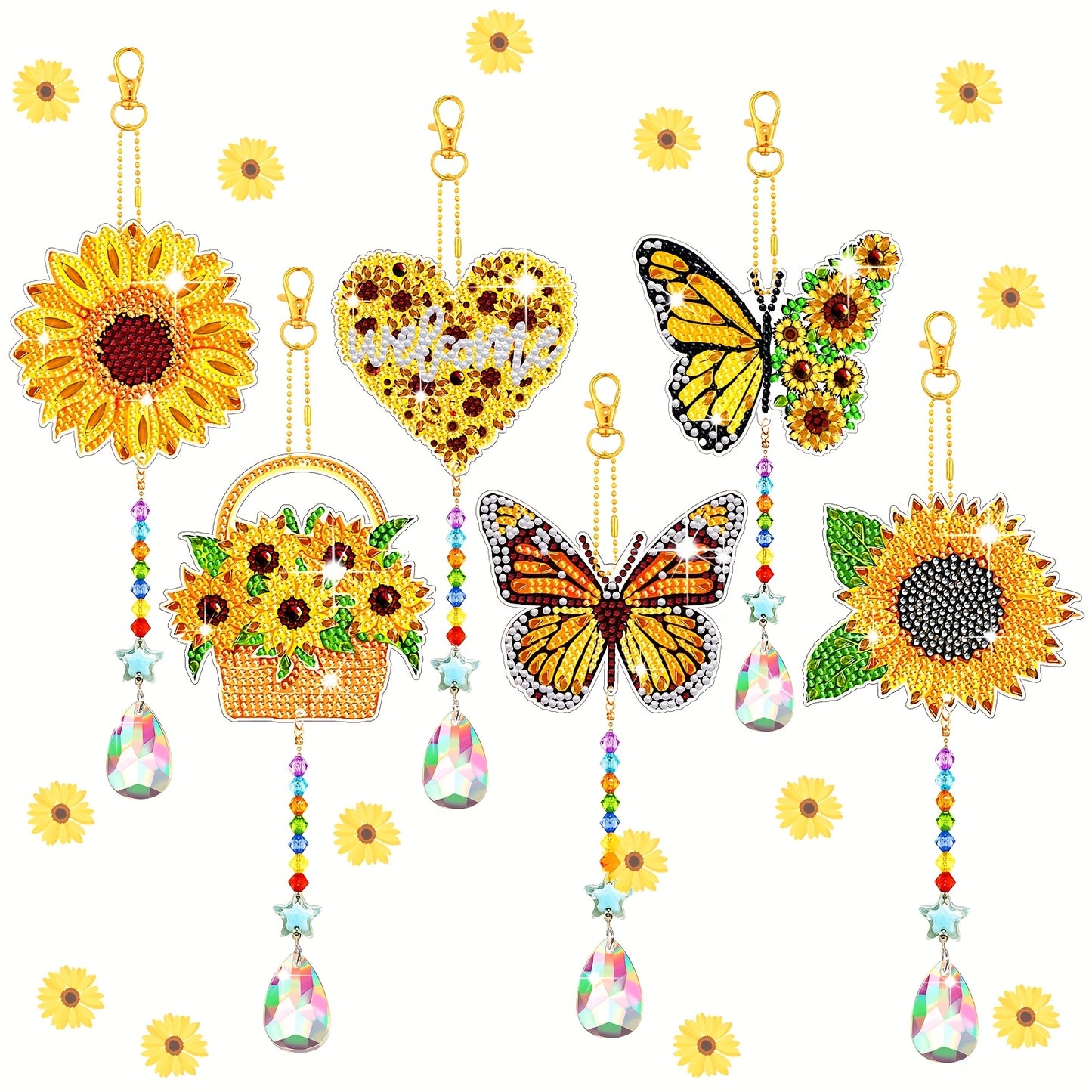 CHUANGDI 6pcs Diamond Art Kits Sunflower Wind Chimes Suncatchers