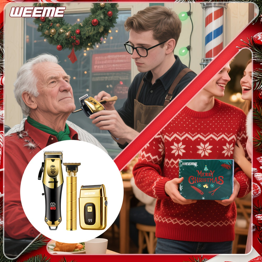 3pcs Set Golden Hair Clippers Professional, Beard Trimmer, T-Blade Trimmer Kit For Men, Cordless Hair Cutting And Styling Tools, Golden Design Shaver, Ideal Birthday And Christmas Gifts, Valentine'S Day