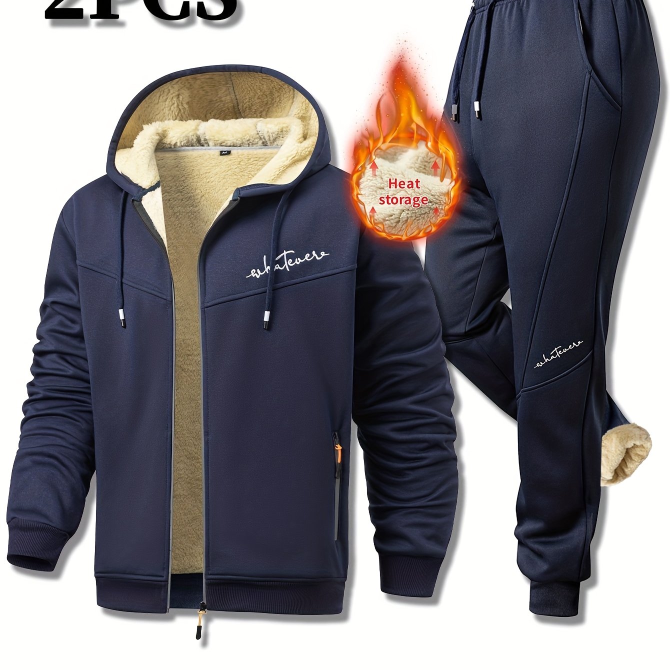 Men's Winter Fleece Set Hooded Jacket With Sherpa-Lined Pants