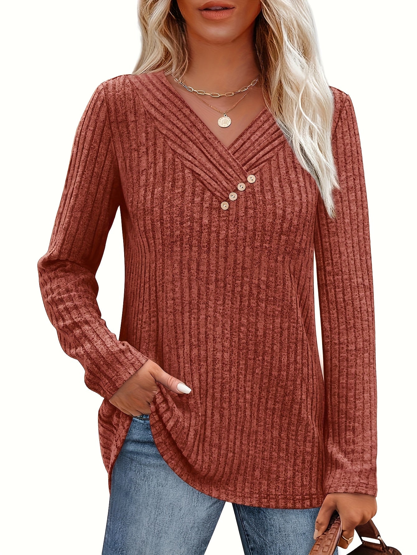 Women's Two-Piece V-Neck Button Pullover Cropped Sweater