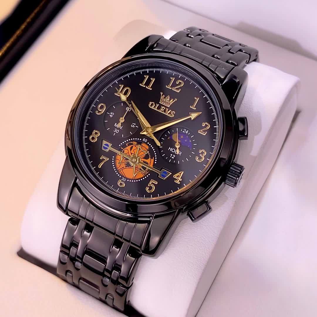 OLEVS Men's Dress Watch With Calendar Luminous Dial Stainless Steel