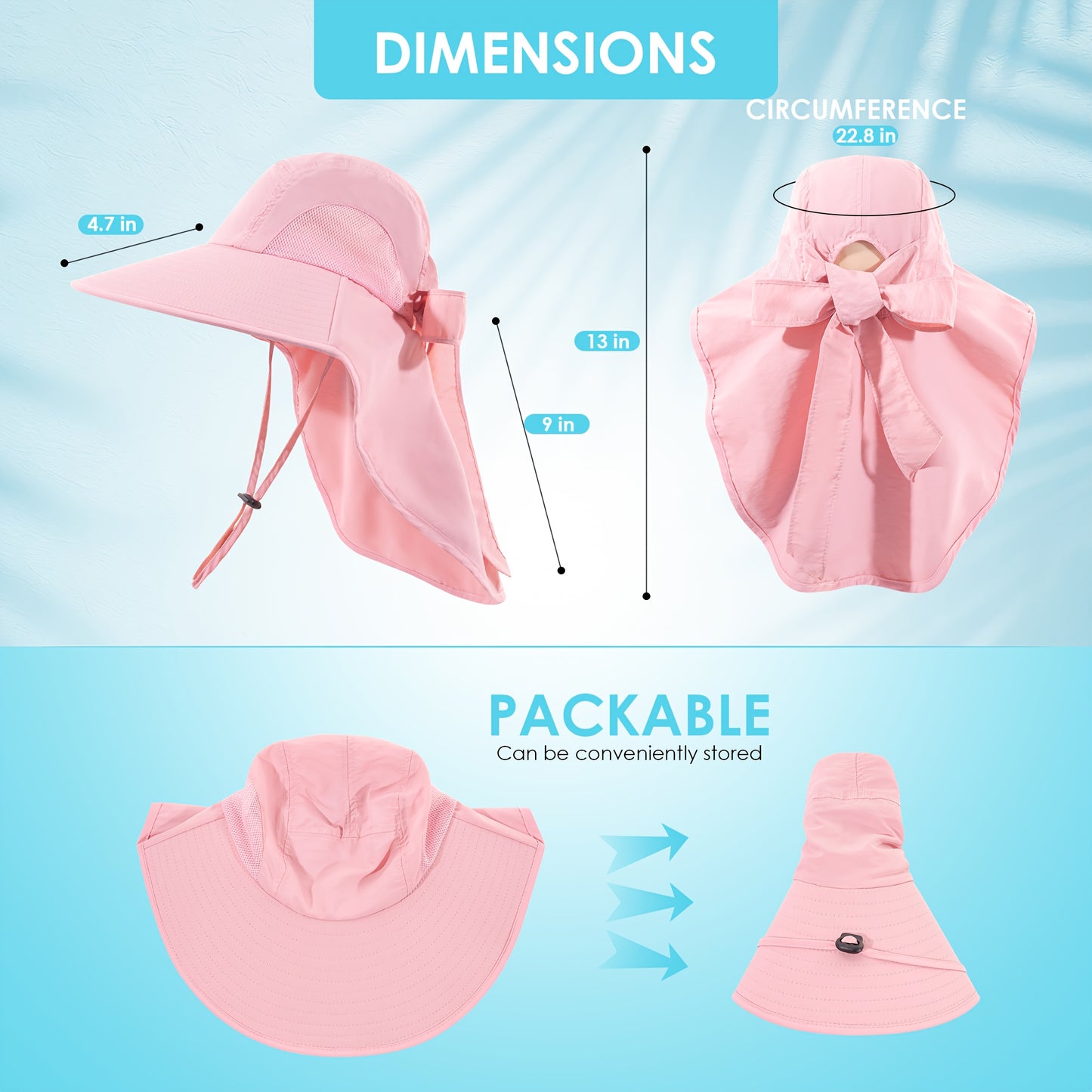2pcs Pack Womens Sun Hat, Foldable High Quality Wide Brim Bucket Hats with Neck Flap for Summer Beach Fishing Hiking