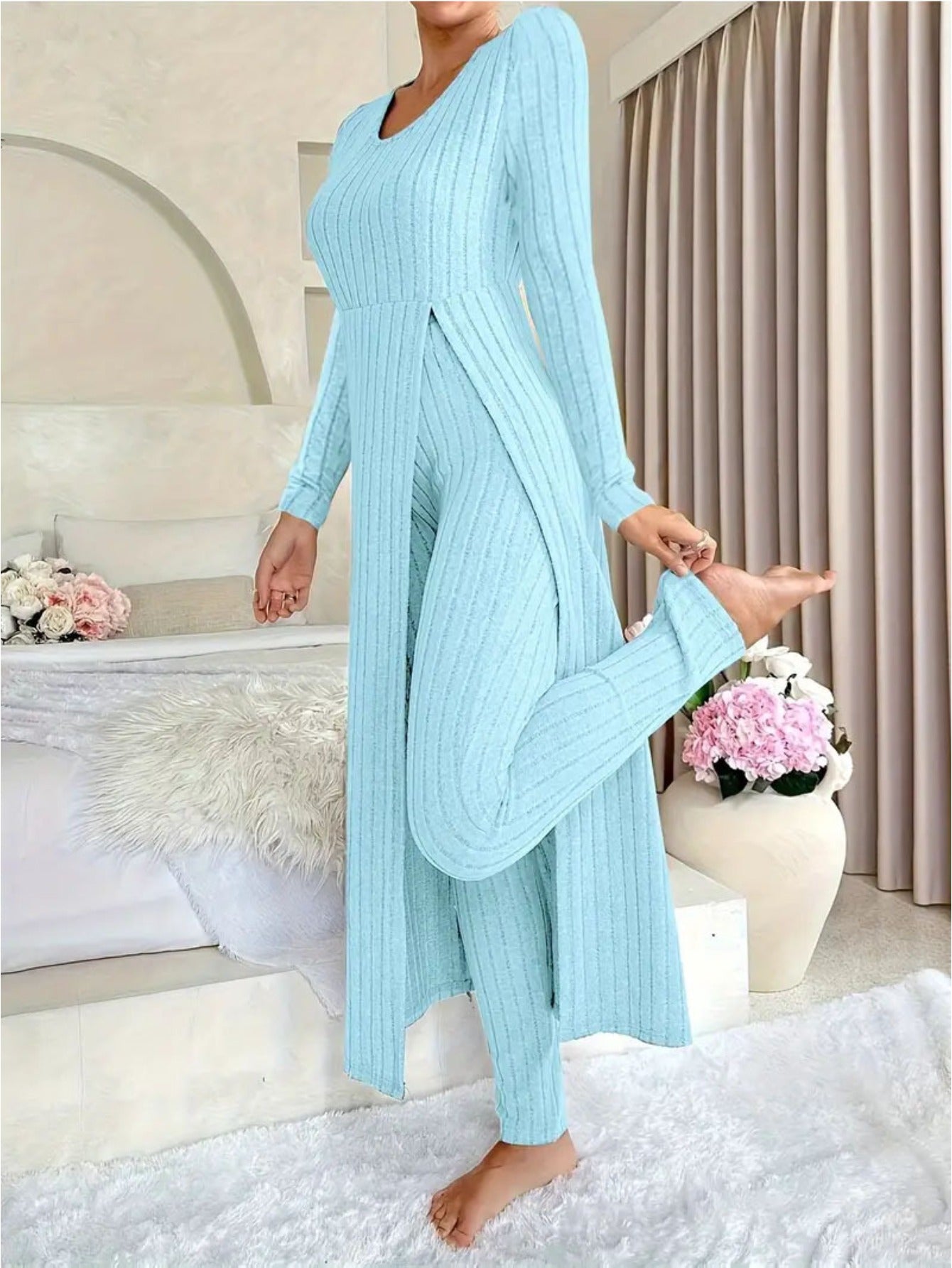 MORA QUIET Womens Fleece Two Piece Set Lounge Outfit With Wide Leg Pants