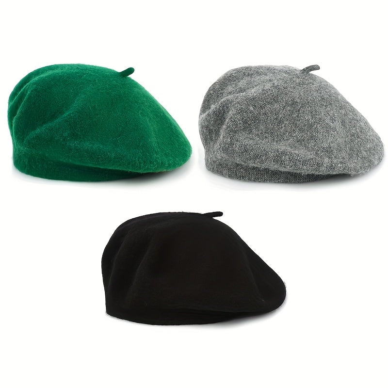 3pcs Women's Beret Hats - Soft Winter Warm Pure Brimless Caps, Non-Stretch Tight-Fit Suitable for Daily & Special Occasions, Hand Washable Cold Weather Hats in Beige/Black/Burgundy/Navy/Gray/Pink - Breathable Winter Hat Colle