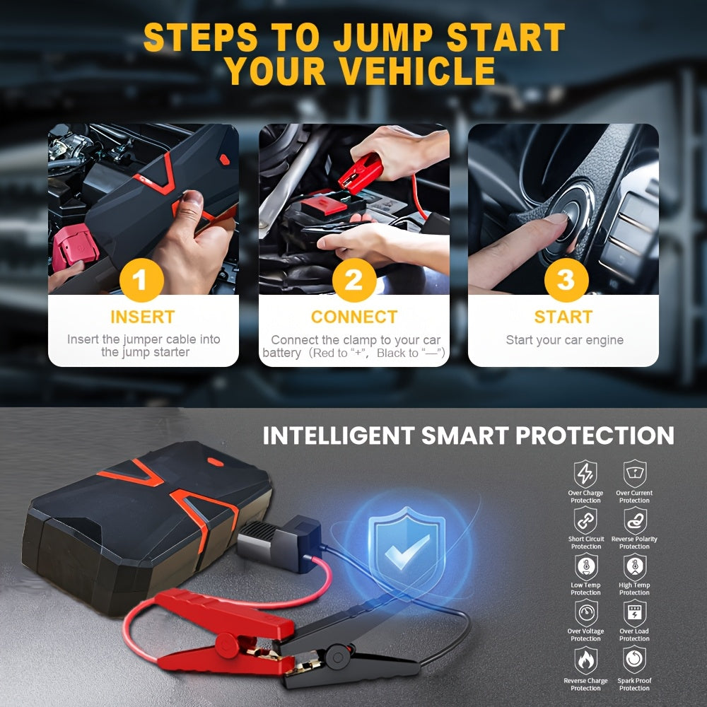5-in-1/9IN1 Portable Car Battery Jump Starter With Tire Inflator 12V Fast Start, Battery Boost, USB I/O, LED Emergency Light, Reliable Power, Roadside/Vehicle Emergency Tools 3000A Portable Wireless Car Jump Starter Battery J