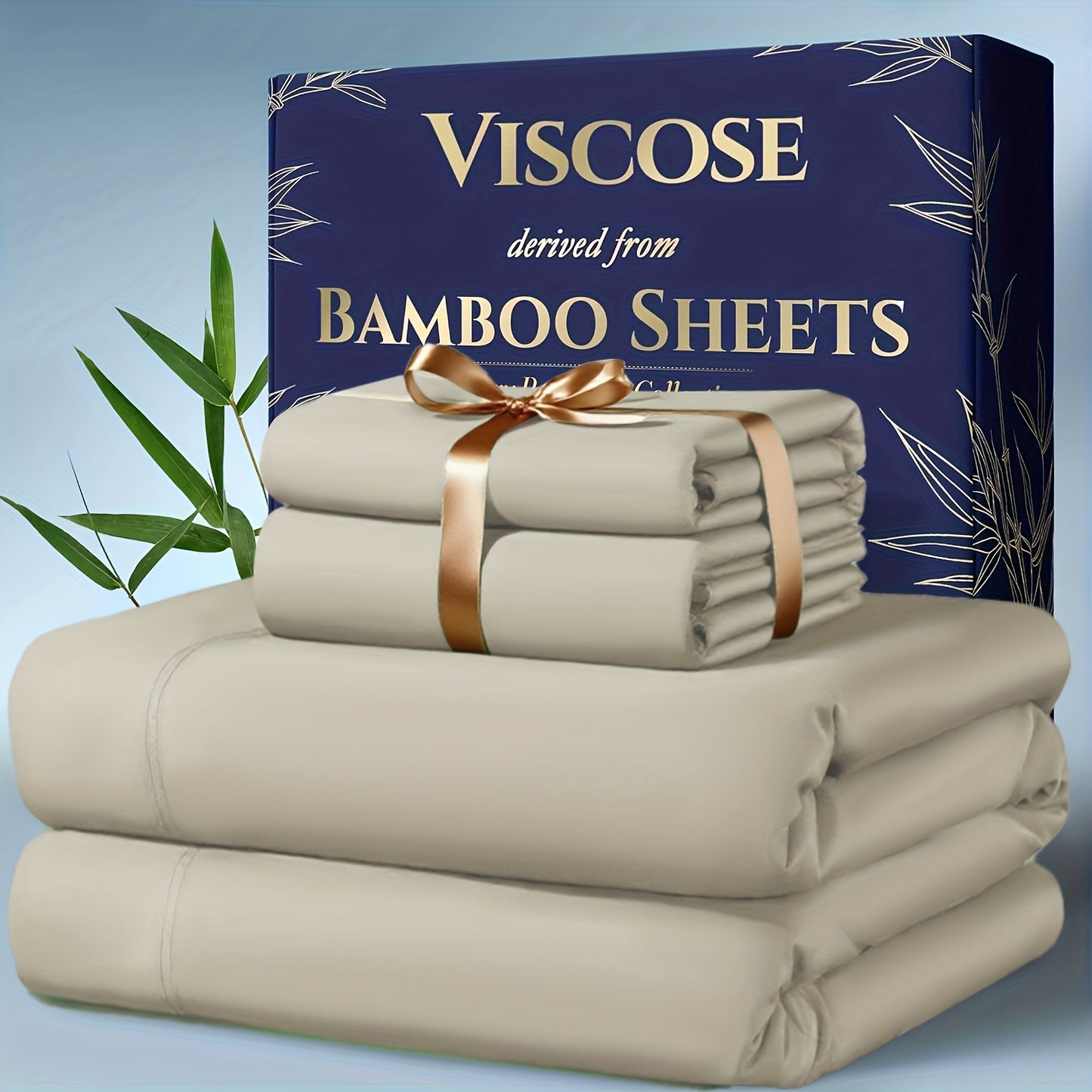 4pcs Bamboo Cooling Bedding - Extra Deep Pocket Breathable And Cooling - Suitable for Hot Sleepers And Sweats, Children Pillowcases, Flat Sheet And Fitted Sheet - A Perfect Gift for Family, Queen And King Sizes, Next Day Deli
