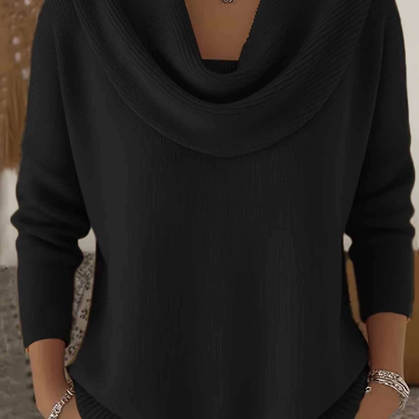 Women'S Cozy Lapel - Plain Long Sleeve Sweater, Coated Collar Style, Relaxed Casual Top for Fall And Winter, Washable And Easy to Store, Ideal for Everyday Or Weekend Outfits