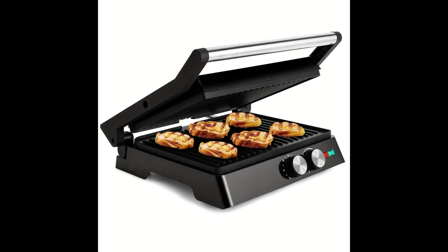 SUSTEAS 3-In-1 Electric Indoor Grill Panini Press With Nonstick Plates