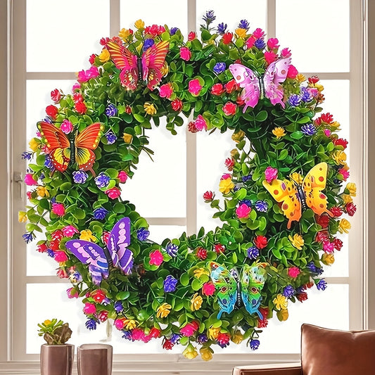 Extra Large 18-Inch Artificial Eucalyptus Tree & Butterfly Wreath - Realistic Greenery Door Hanging Decor with Eucalyptus Leaves, Installation Suitable for Front Door, Garden, Farmhouse - Spring Summer Easter Mother's Day Wed