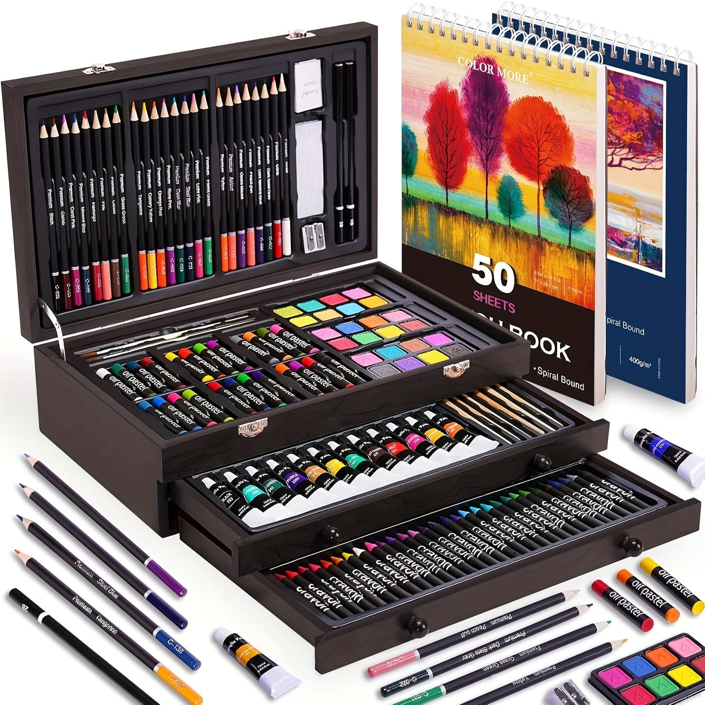 PASAMIC Deluxe Art Set in Wooden Case with 175 Pieces