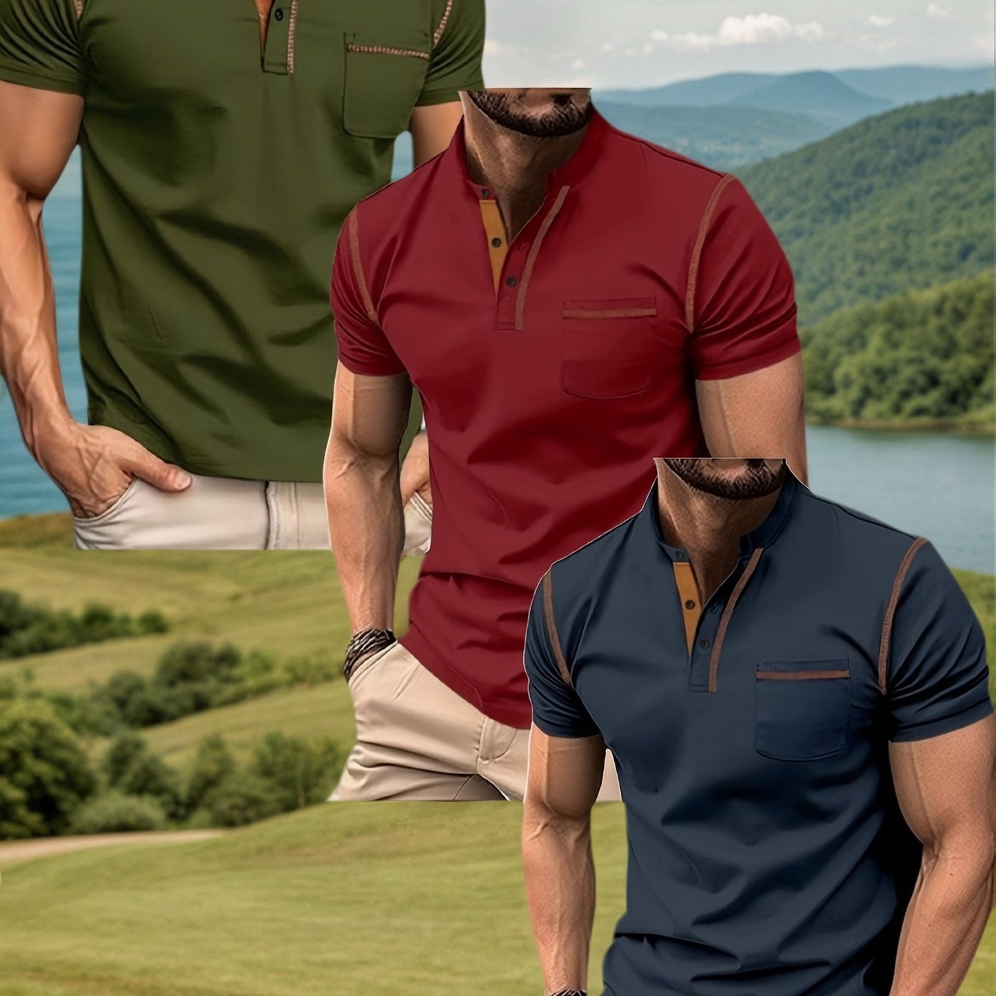 Men's Casual Outdoor Polo Shirts Set Of Three Short Sleeves