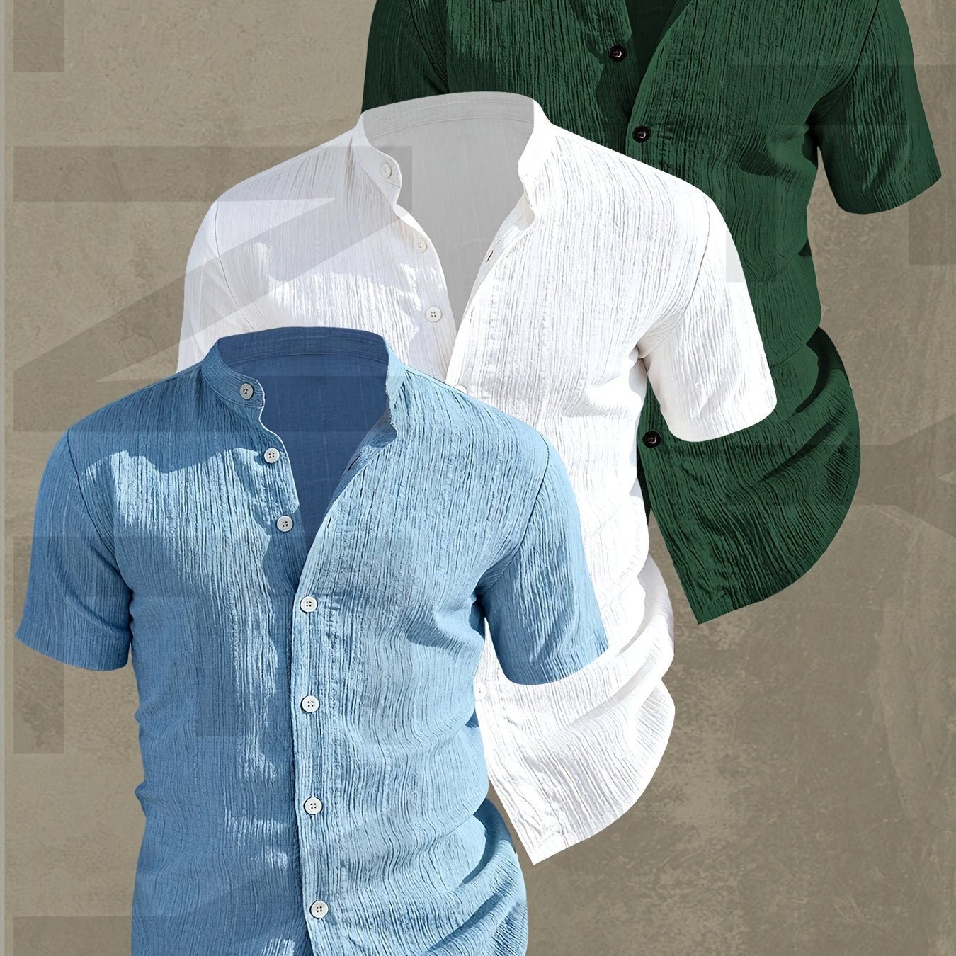 Lightweight Men Short Sleeve Shirt Stand Collar Casual Summer Wear