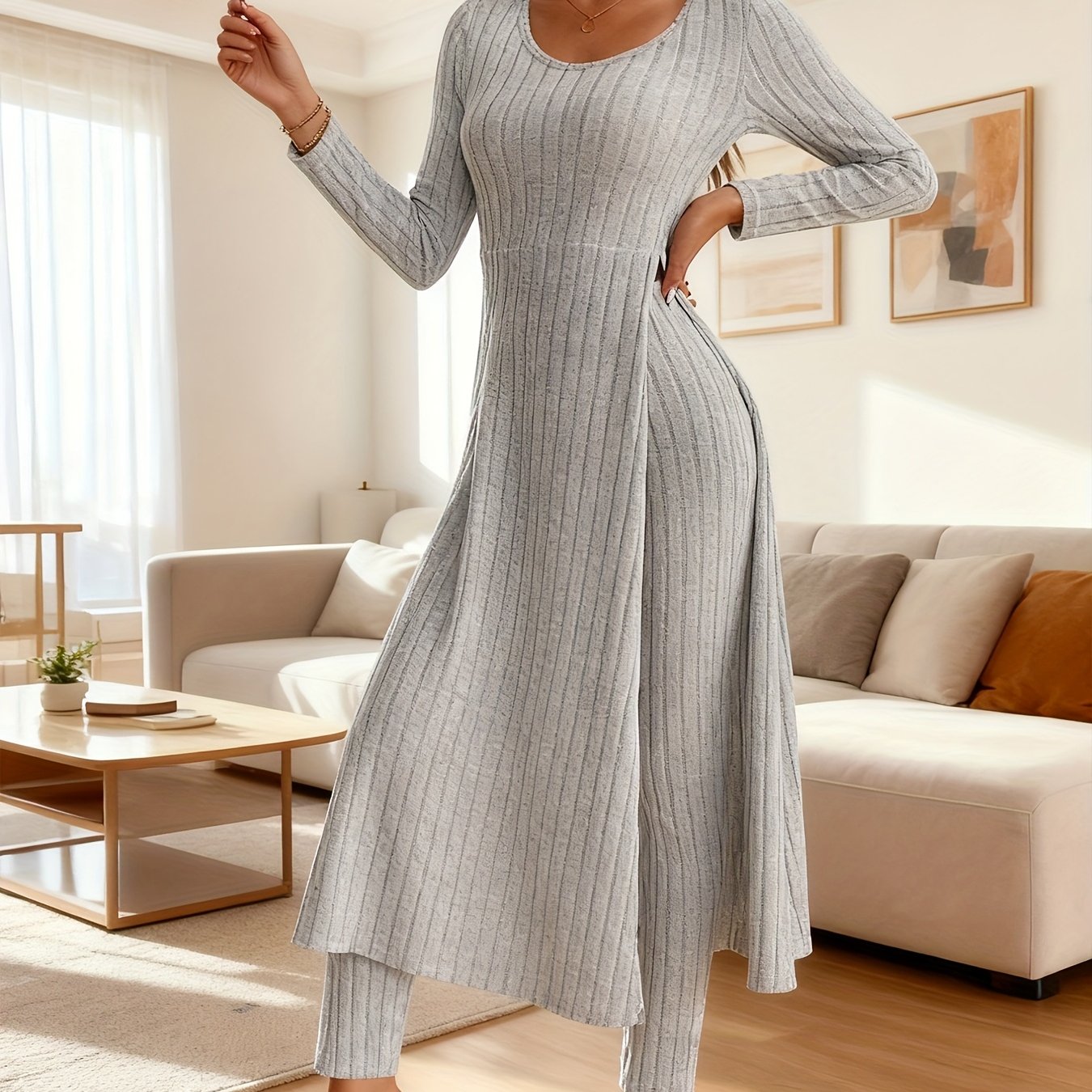 MORA QUIET Womens Fleece Two Piece Set Lounge Outfit With Wide Leg Pants