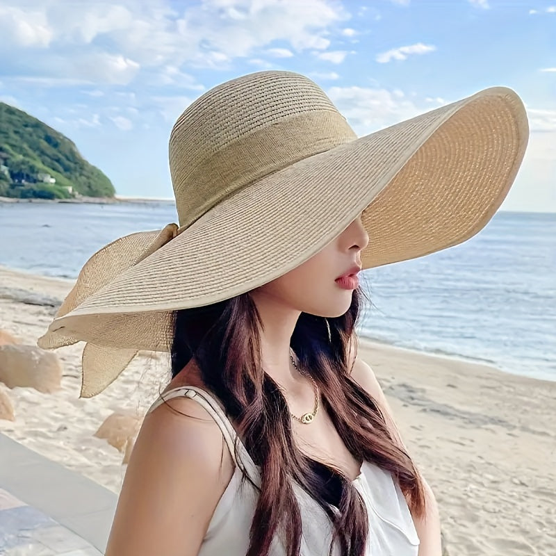 A Women'S Summer Straw Hat Designed for Outdoor Use, Featuring a Wide Beach Strap. It'S Foldable, Lightweight, And Easy to Carry, Making It Perfect for Holidays And Outdoor Events, As Well As a Stylish Accessory