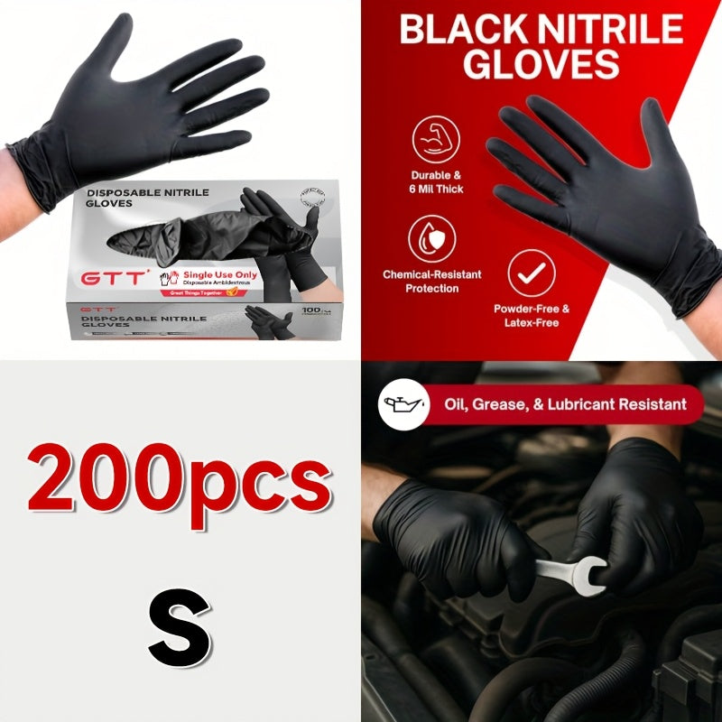 200 Count Bulk Pack Heavy-Duty Nitrile Gloves - 6 Mil Thickness, Latex-Free &, Chemical Resistant, Flexible Form-Fitting Gloves Suitable for Industrial,, Automotive,, Use (200pcs Box)