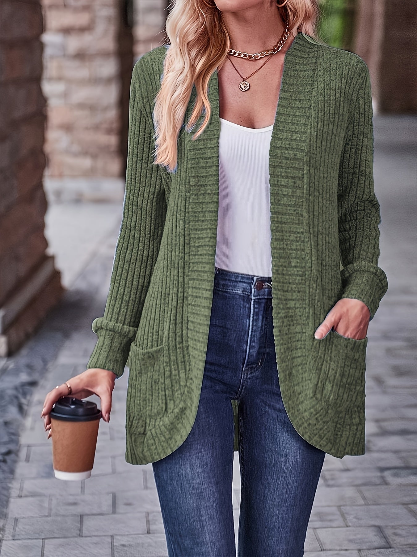 Women's Loose Fit Long Sleeve Blouse With Open Collar Pockets