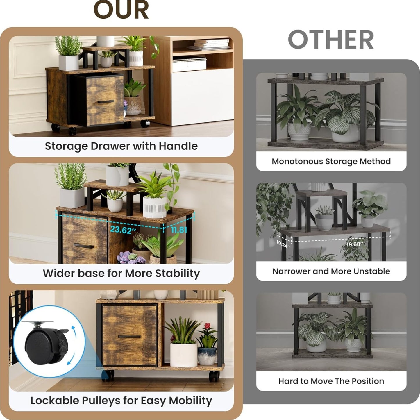 Indoor Plant Stand With Built In Grow Lights And Wheels