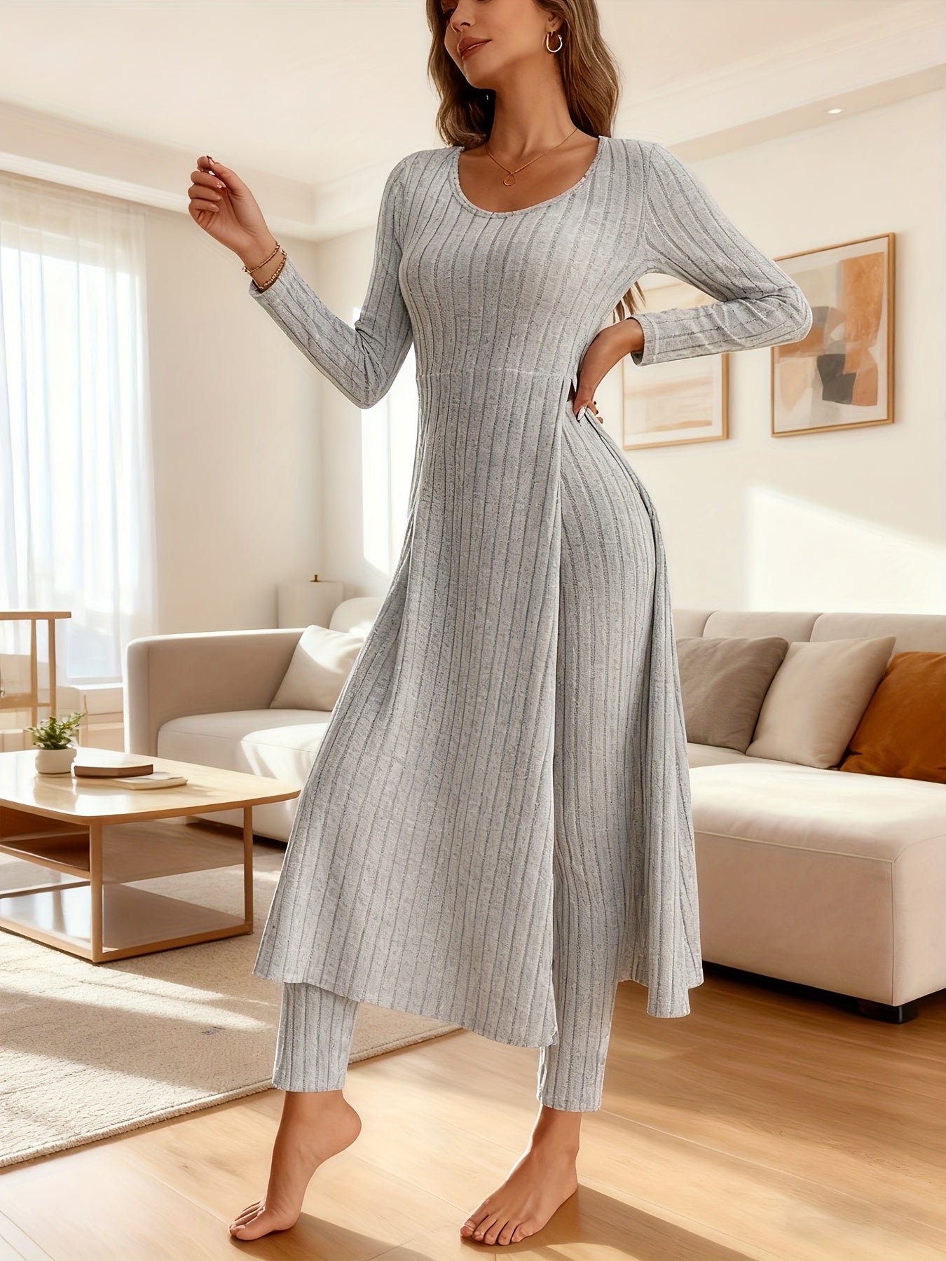 MORA QUIET Womens Fleece Two Piece Set Lounge Outfit With Wide Leg Pants