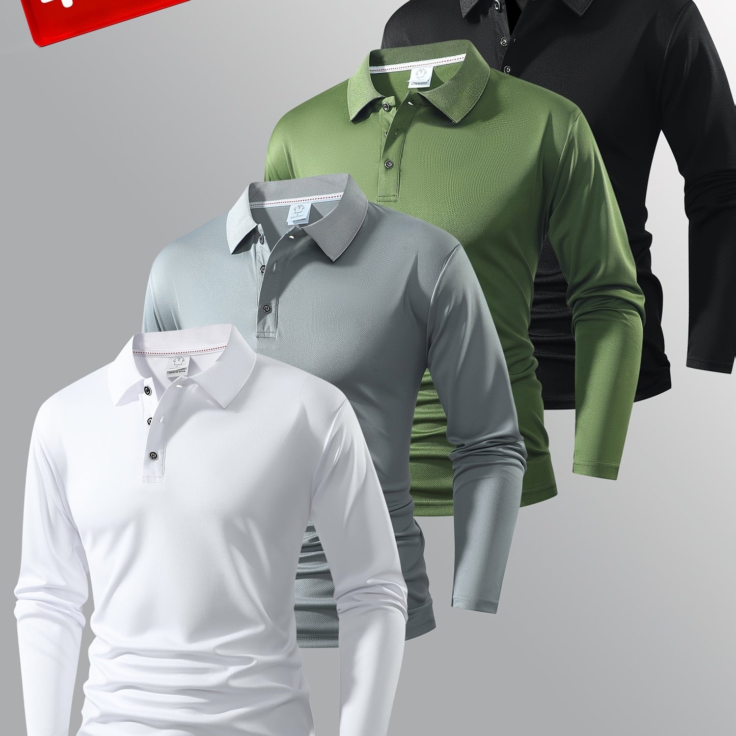 Men Polo Long Sleeve Golf Casual Shirt With Button Collar