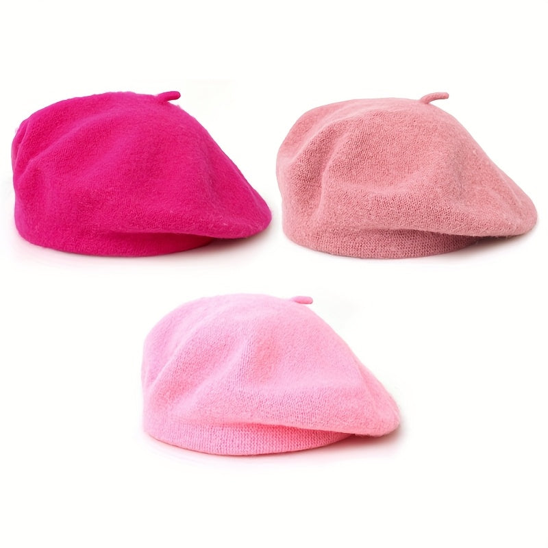 3pcs Women's Beret Hats - Soft Winter Warm Pure Brimless Caps, Non-Stretch Tight-Fit Suitable for Daily & Special Occasions, Hand Washable Cold Weather Hats in Beige/Black/Burgundy/Navy/Gray/Pink - Breathable Winter Hat Colle