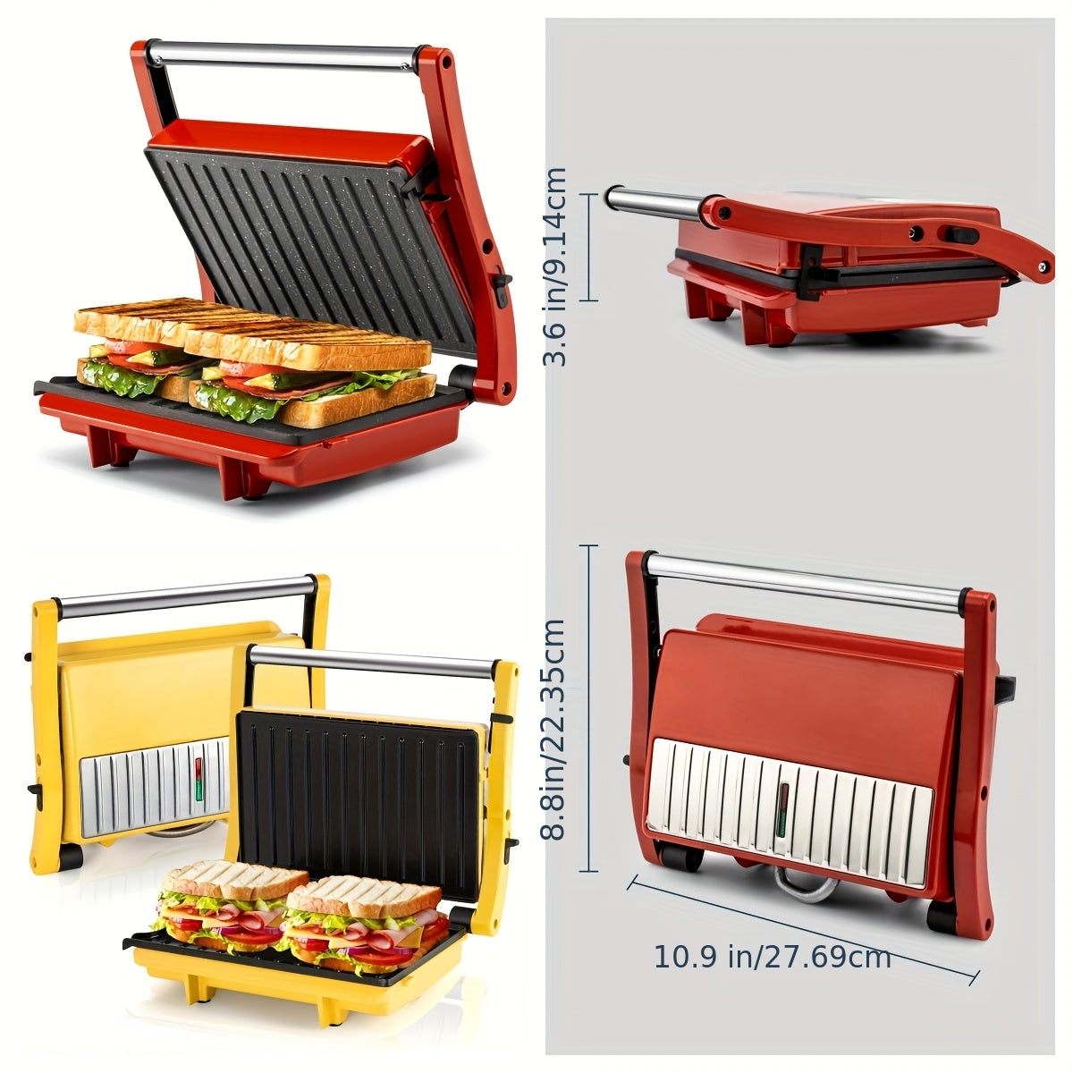 SUSTEAS 3-In-1 Electric Indoor Grill Panini Press With Nonstick Plates