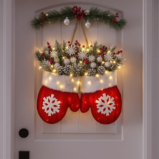 Christmas Glove Wreath With 20 LED Lights For Indoor Outdoor