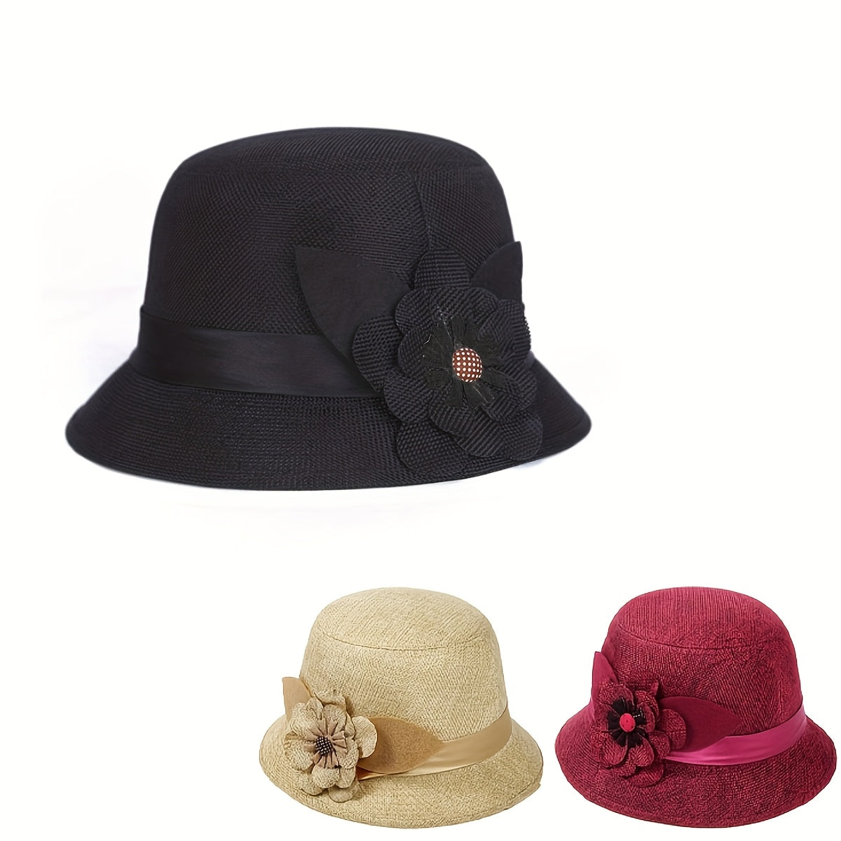 3pcs Set Of Elegant Women's Fishing Hat, Available In Various Colors, Foldable Large Flower Hat, Suitable for Daily Wear, Perfect Gift for Grandmothers, Mothers, And Great-grandmothers.