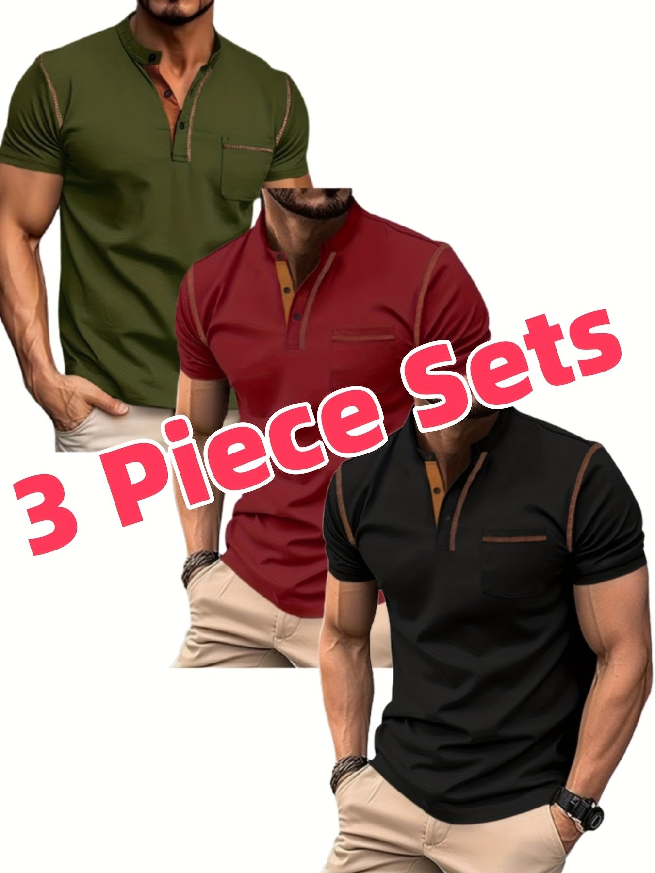 Men's Casual Outdoor Polo Shirts Set Of Three Short Sleeves