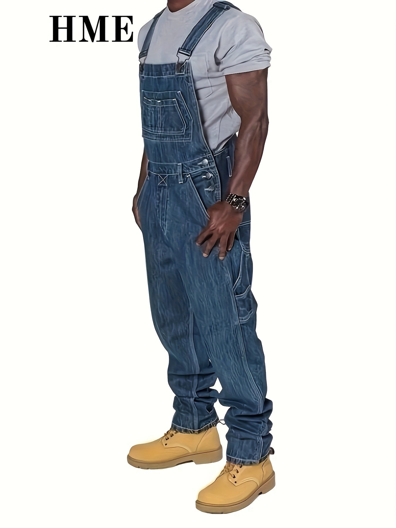 HME Mens Heavy Duty Retro Work Overalls Jumpsuit Denim Cargo