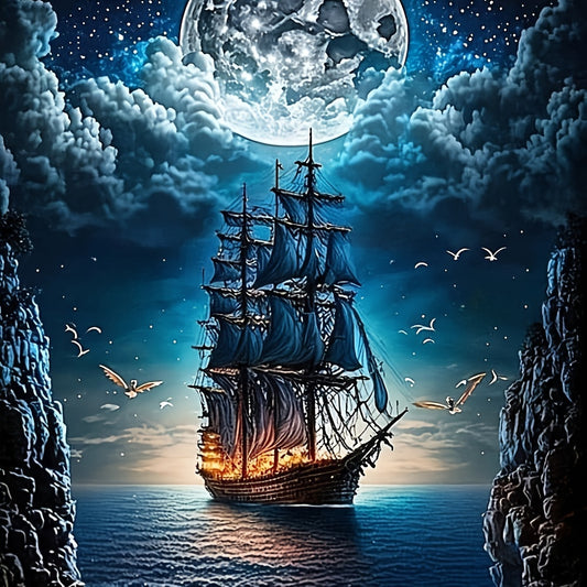 5D Diamond Painting Kit For Adults Nautical Sailing Ship Moon