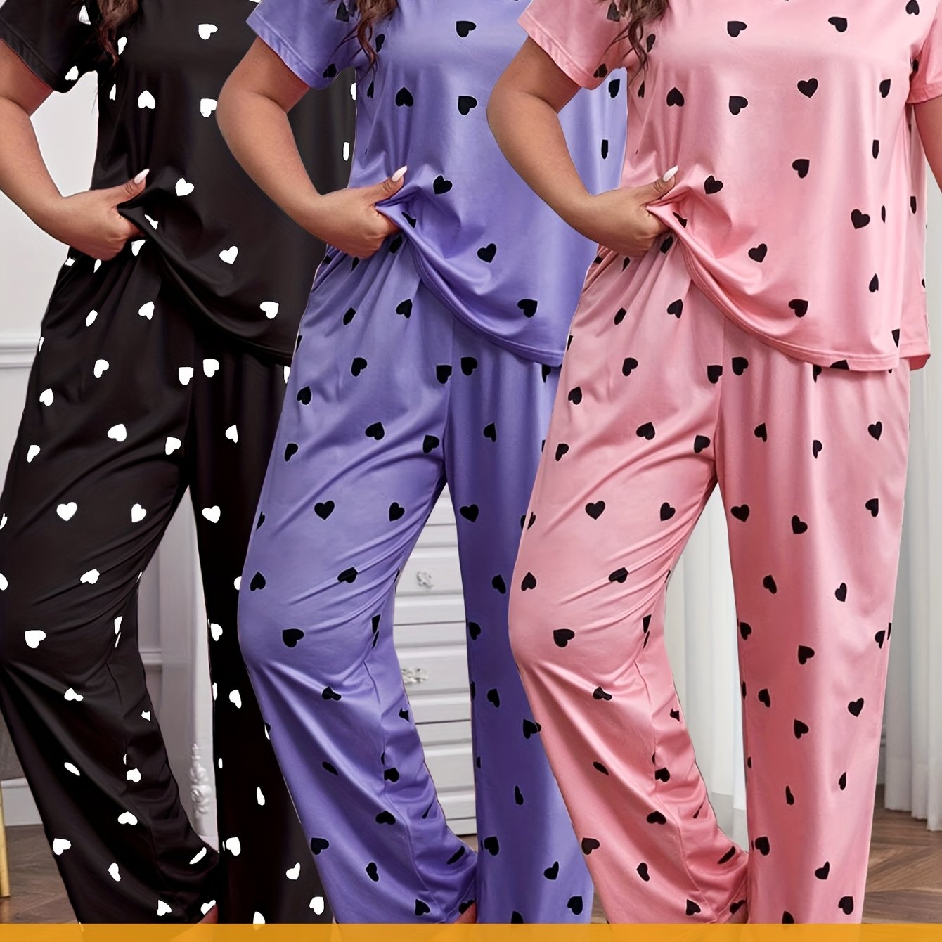 Pajama Sets For Women Loose Casual Heart Print Comfort Fit