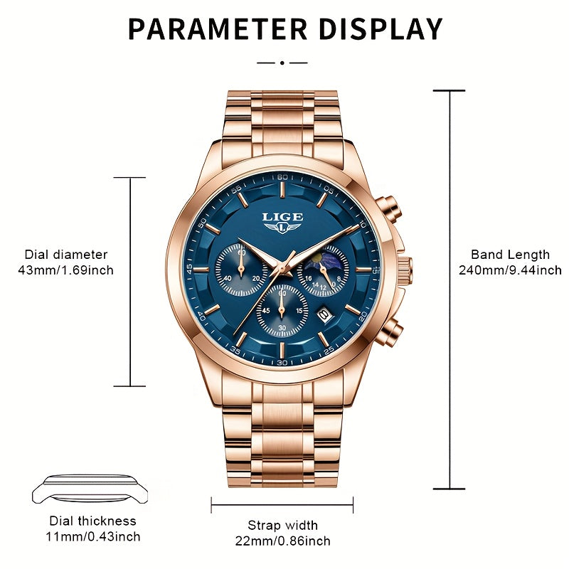 LIGE Luxury Analog Watch for Men and Women Stainless Steel