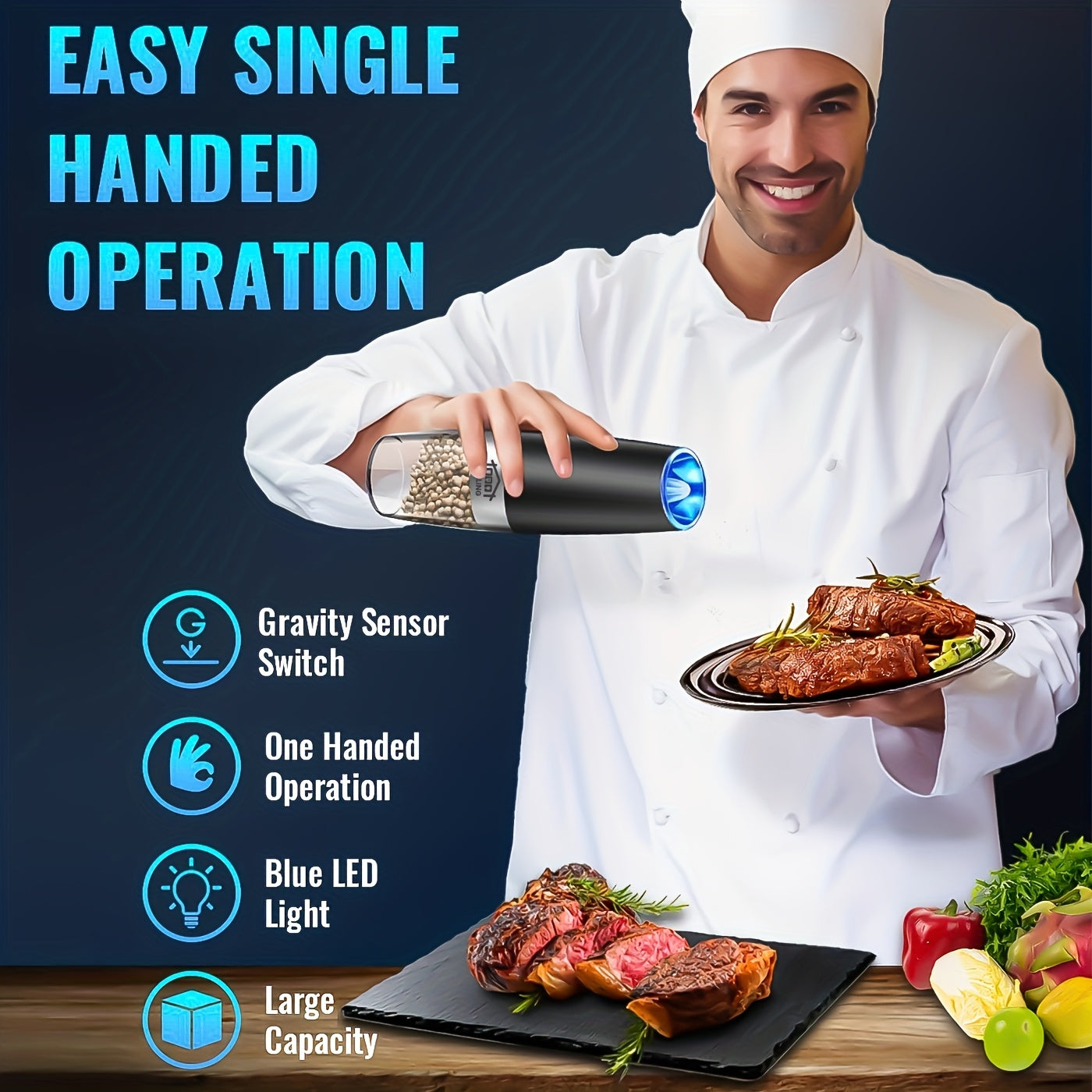 JIASLING Gravity Electric Salt And Pepper Grinder With LED Light