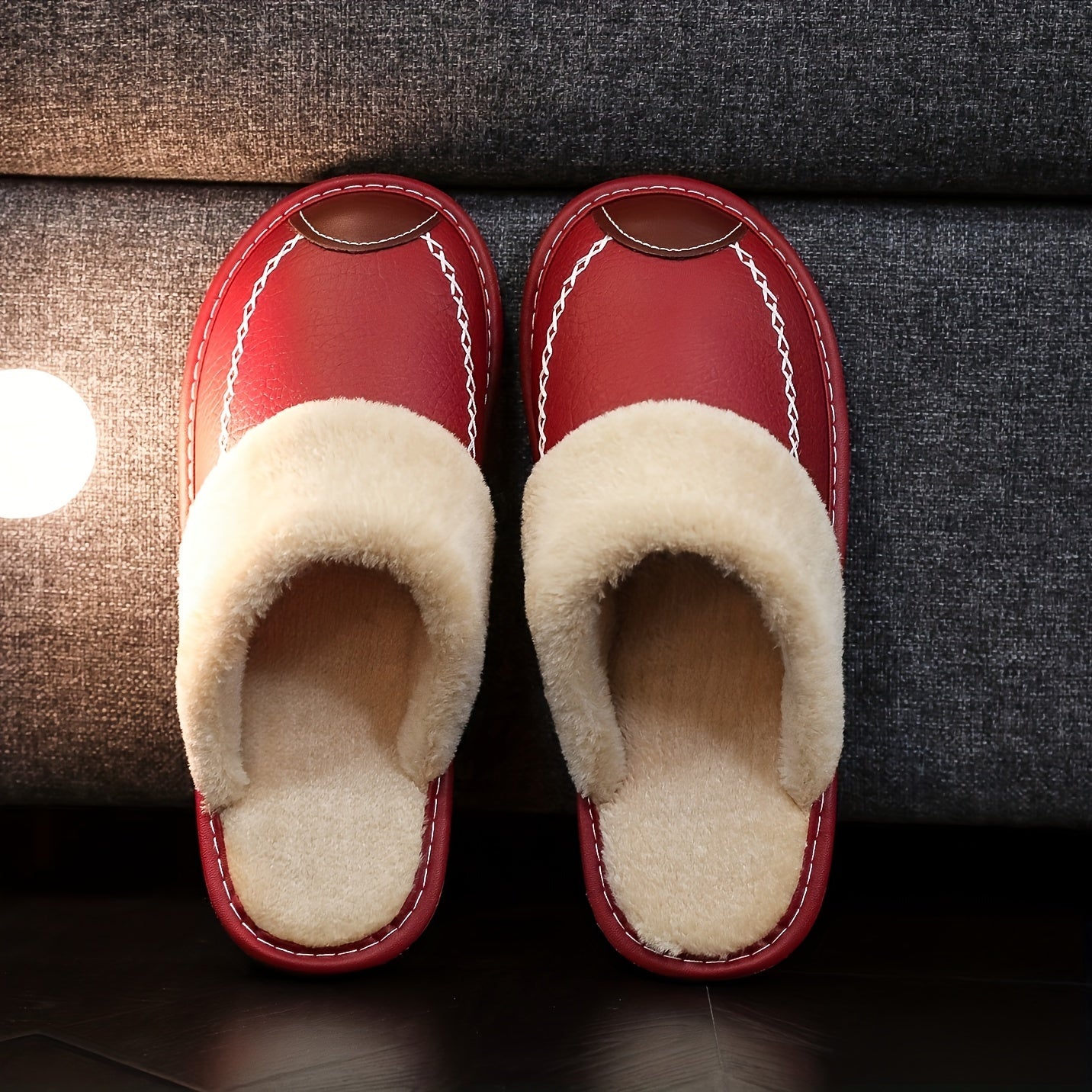 Men PU Slippers Slip On Indoor House Shoes Warm Comfort