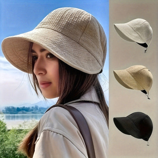 2 Random Color Women's Wide Brimmed Sun Hats, Resistant Hiking And Fishing Hats, Solid Color Fisherman Hats, Adjustable Drawstring Outdoor Beach Sun Hats, Foldable Ponytail Hats