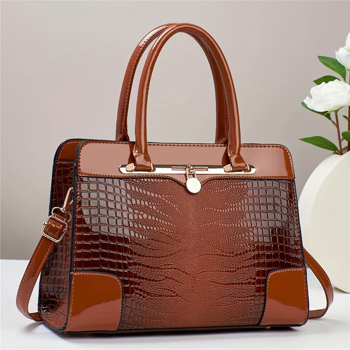 Elegant Crocodile Handbag Red Pattern Large Capacity Bag