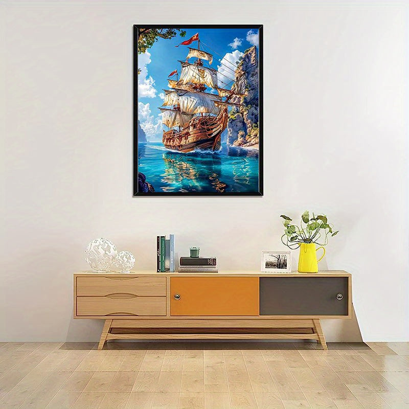 Qiziteng 5D DIY Diamond Painting Kit Sailboat Sunset Round Mosaic