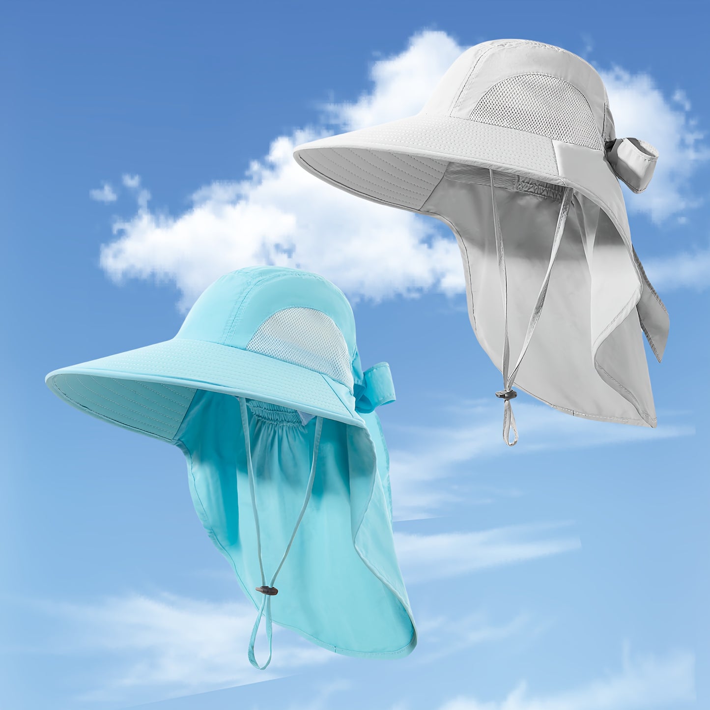 2pcs Pack Womens Sun Hat, Foldable High Quality Wide Brim Bucket Hats with Neck Flap for Summer Beach Fishing Hiking