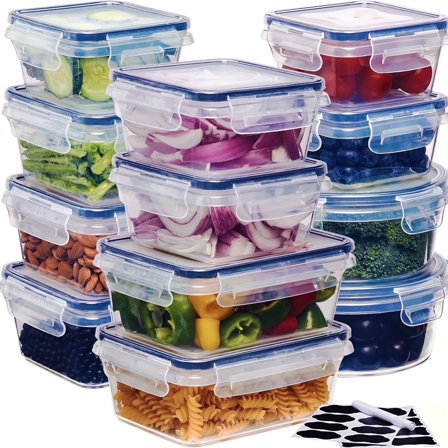 GHQ Food Storage Container Set 24 Containers Lids Microwave Safe