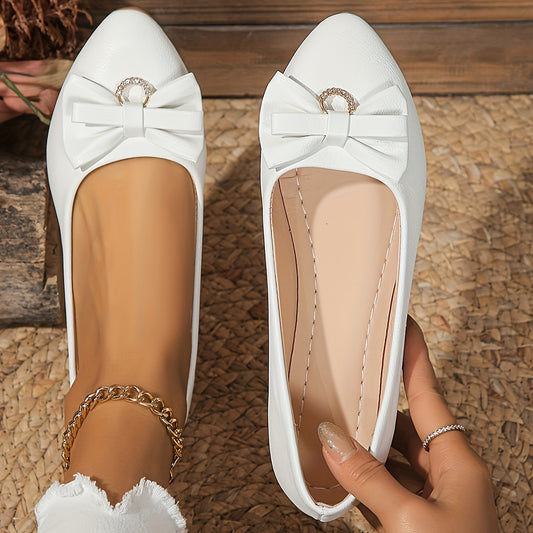 Elegant Women's Slip-On Flats with Bow Detail in White
